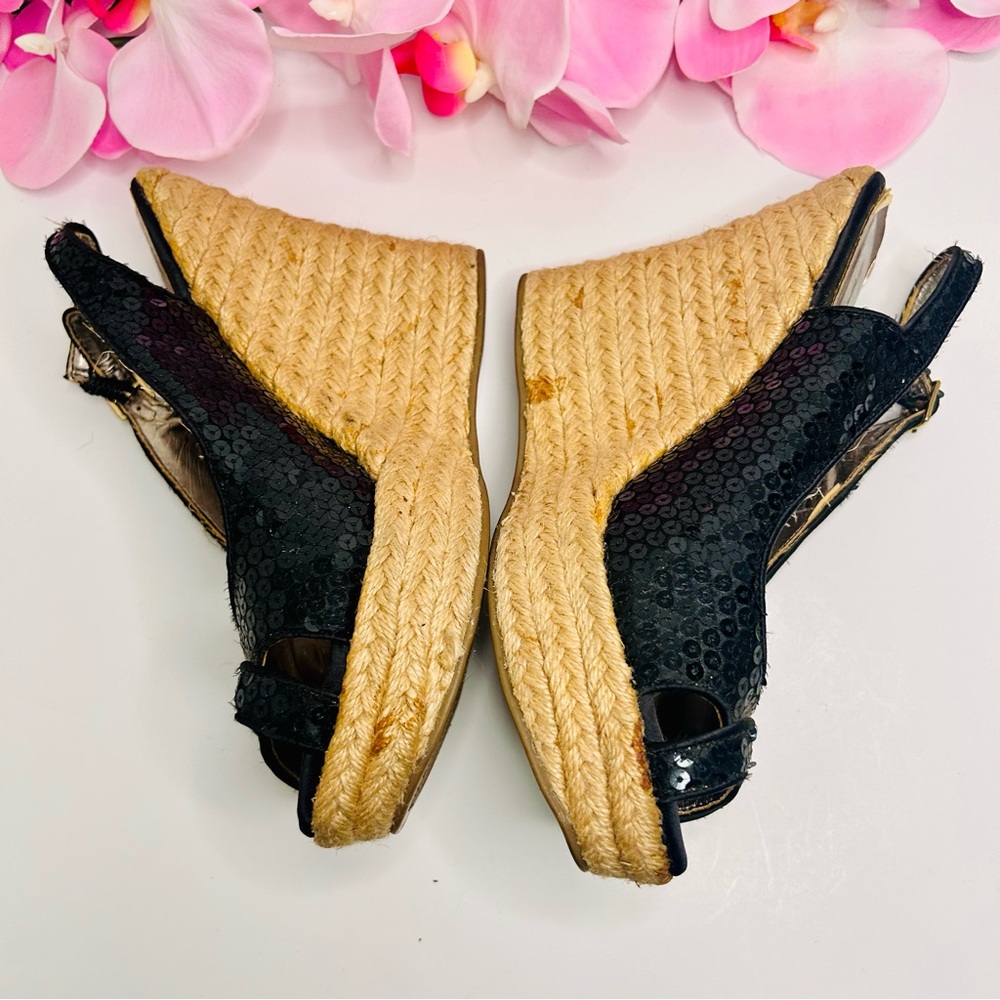 Black vintage  sequin wedge sandles 7 5